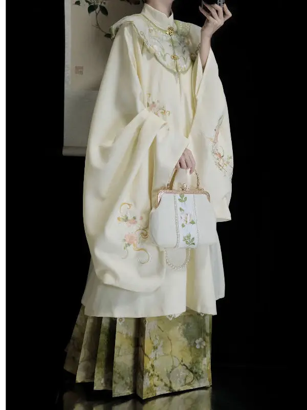 Chinese Style Hanfu Ming Dynasty Cosutme Daily Standing Neck Shirt Cloud Shoulder Heavy Industry Embroidered Horse Face Skirt