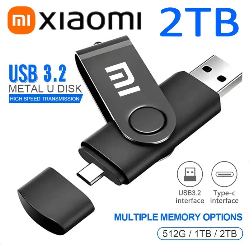 Xiaomi U-disk 2TB USB 3.2 Flash Drives HighSpeed Transfer Metal Pendrive Type-C USB Interface Pendrive Flash Disk Waterproof New