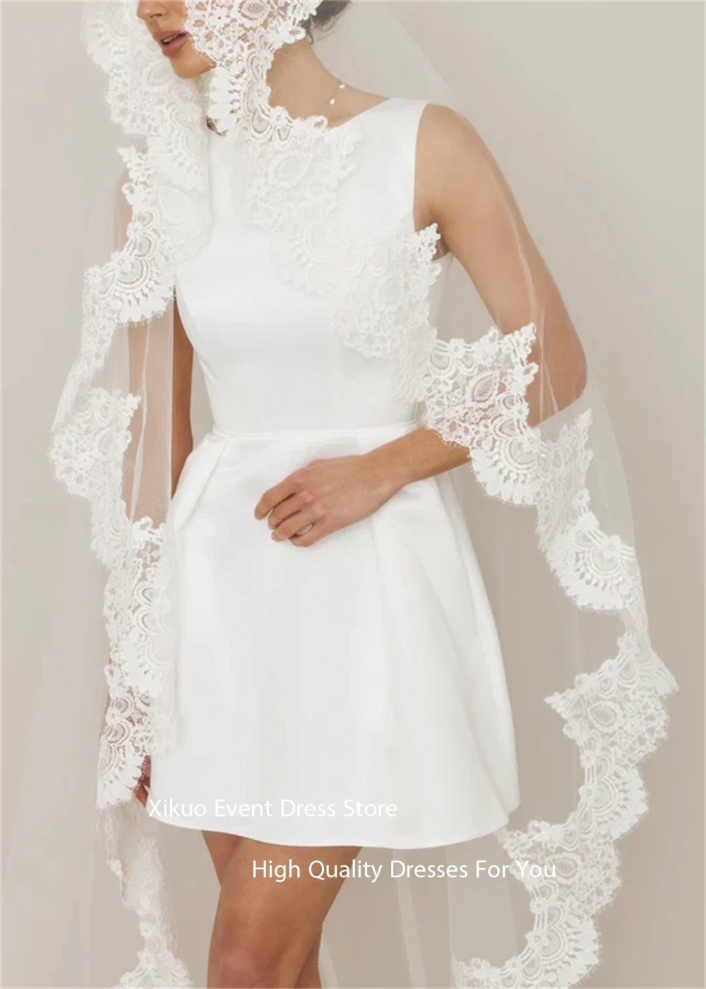 Xikuo senza maniche scollo rotondo abito da sposa backless mini lunghezza abiti da sposa una linea abiti da sposa per ragazza personalizzata