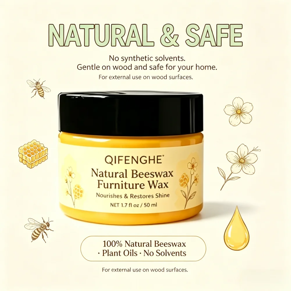 Cera para Muebles de Cera de Abeja Natural QIFENGHE, Nutre y Restaura el Brillo, Pulimento Premium para Muebles de Madera, Pisos, Gabinetes, Ta