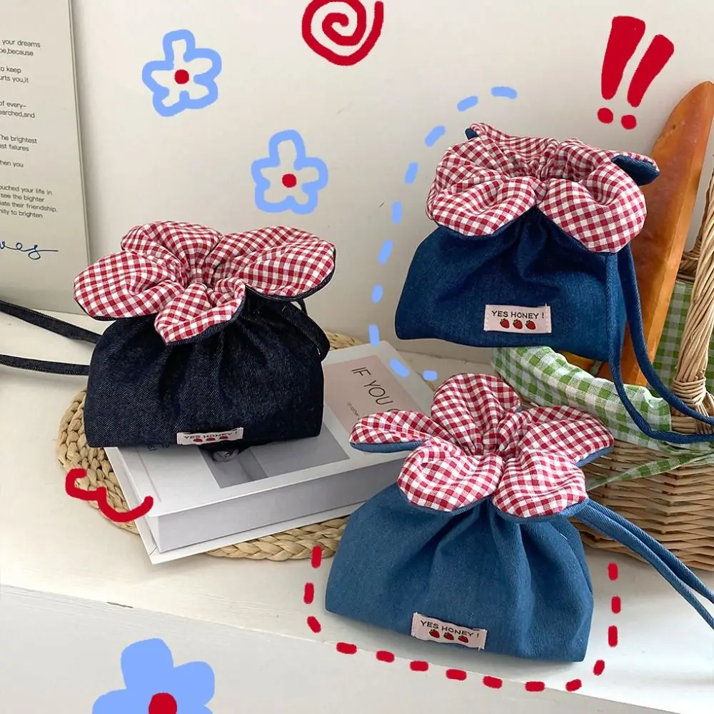 

Casual Bundle Pocket Flower Drawstring Bag Storage Bag Korean Style Flower Handbag Satin Portable Phone Bag Shopping