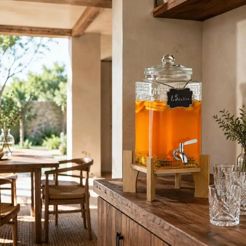 Distributeur de boissons en verre, 8 cm, avec robinet en acier inoxydable et support stable, grande capacité 5,5 L, livraison locale