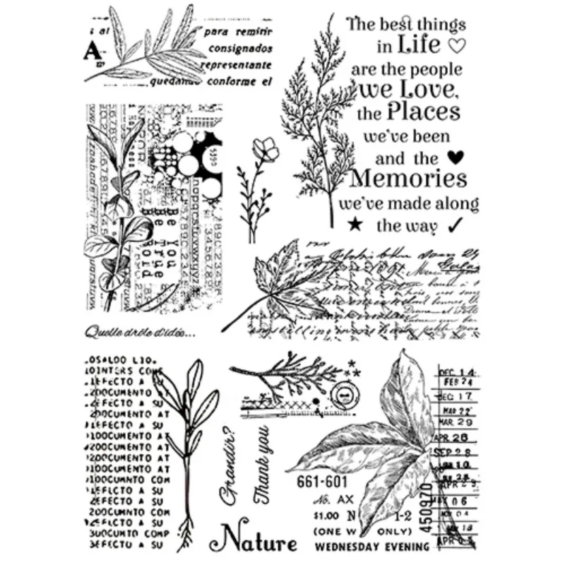 Leaf/Text Background Silicone Transparent Seal Stamps Decoration Scrapbooking Vintage Clear Stamp Planner Junk Journal Supplies