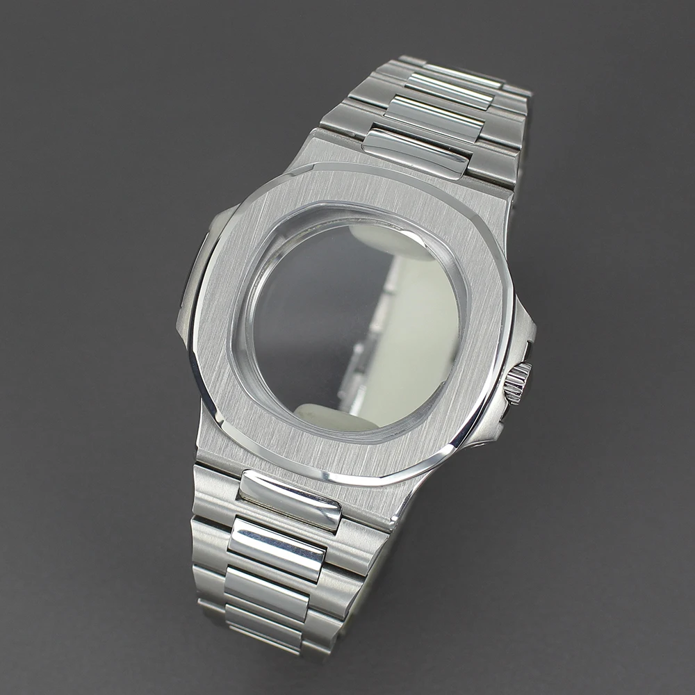 

Корпус для часов 9015, 43 мм, мужской, ультратонкий, в стиле Nautilus, с ремешком и аксессуарами, подходит для механизма Miyota 9015, с завинчивающейся заводной головкой.