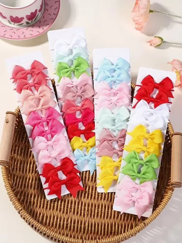 10 pièces nœuds élastique cheveux élastique cheveux élastiques pour bébé filles à la main nœud papillon bandeaux MiNi Barrettes enfants cheveux accessoires