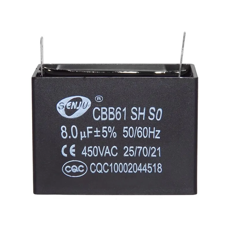 CBB61 Fan Airconditioning Startcondensator 450V1UF 1.2UF 1.5UF 2UF 2.5UF 3UF 3.5UF 4UF 4.5UF 5UF 6UF 8UF 10UF12UF Plug-in Pin