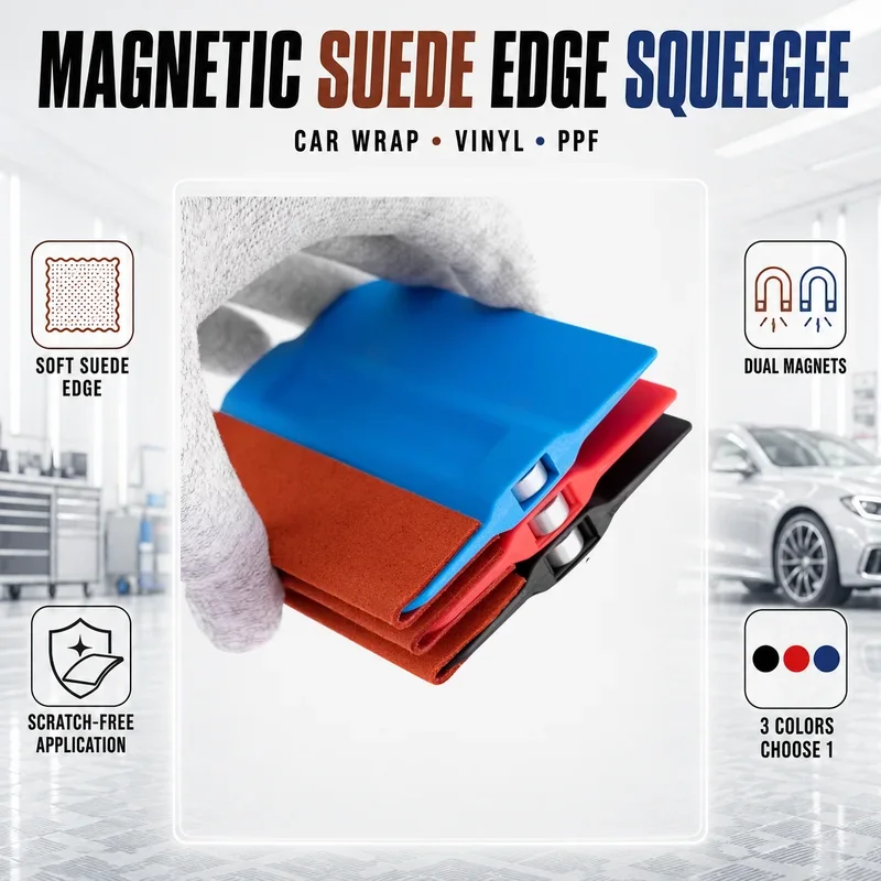 Magnetic Soft Suede Edge Squeegee with Dual Magnets for Vinyl Wrap PPF Window Tint Anti-Scratch Film Application Car Wrap Tool