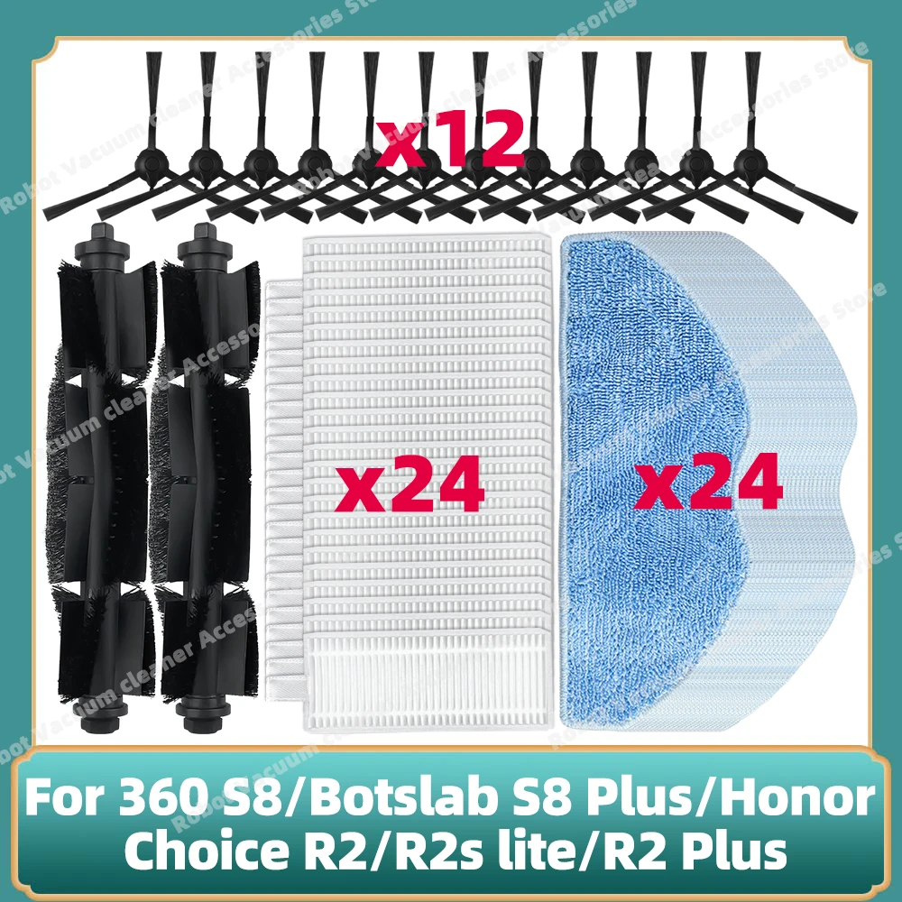 

Compatible For 360 S8 / Botslab S8 Plus / Honor Choice R2 / R2s lite / R2 Plus Spare Main Side Brush Filters Mops Parts