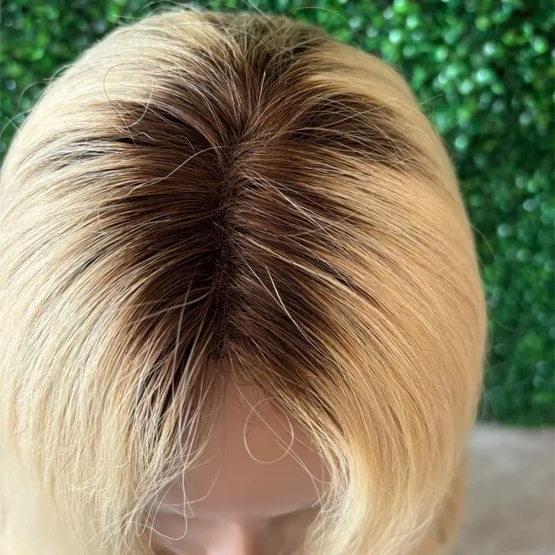 24 Inch Donkere Wortel Lange Rechte Synthetische Haar Kanten Pruiken Voor Vrouwen Ombre As Blonde Gekleurde Accent Pruik Kant Frontale Pruik