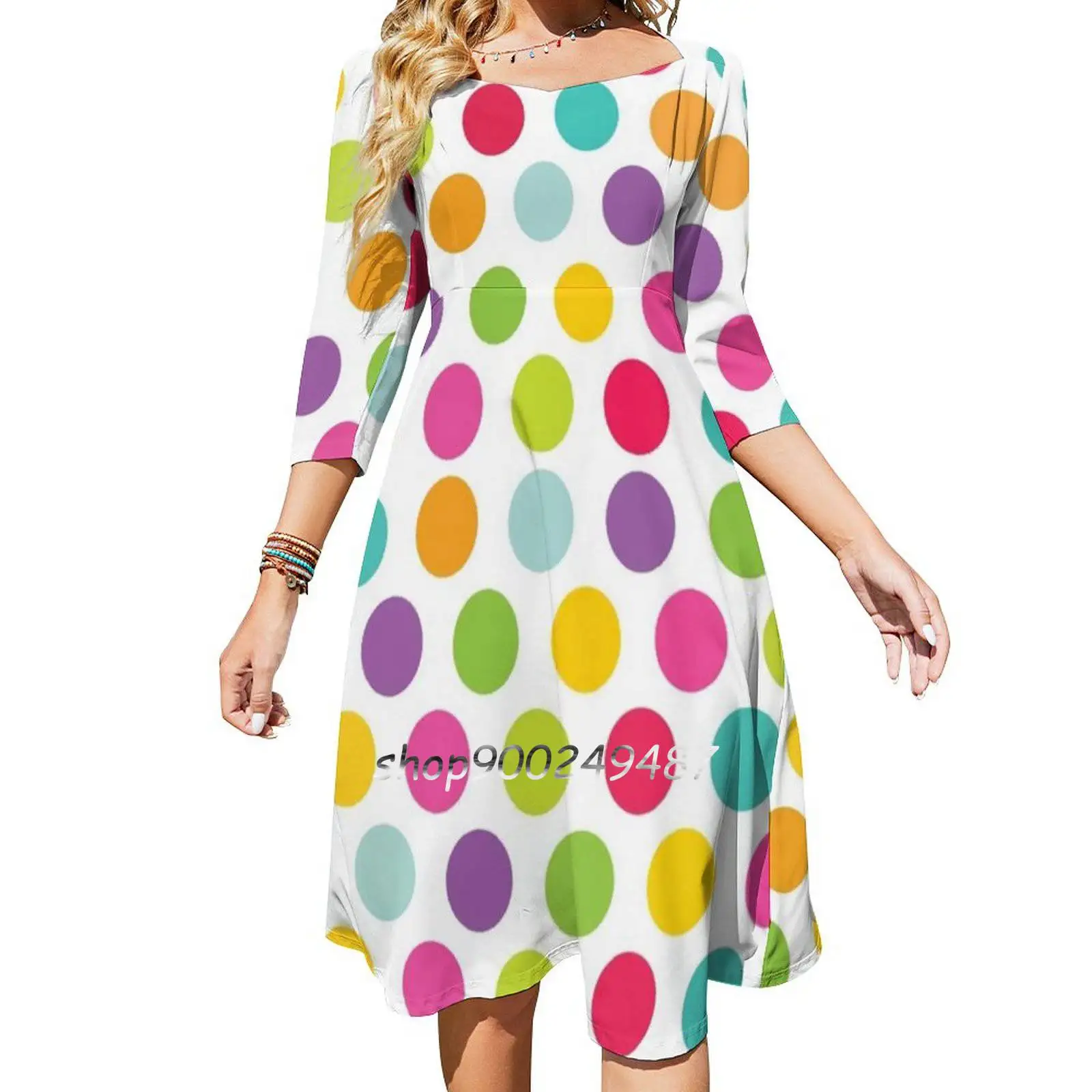 Multicolored Polka Dots Evening Party Dresses Midi Sexy Dress Female Sweet One Piece Dress Korean Polka Dot Polka Dot Polka