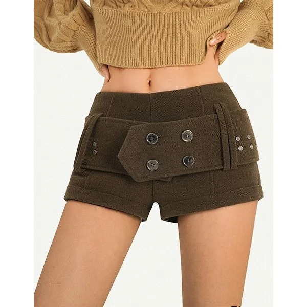 Double-breasted Boots, New Retro Coffee Slim-fitting Short Pants