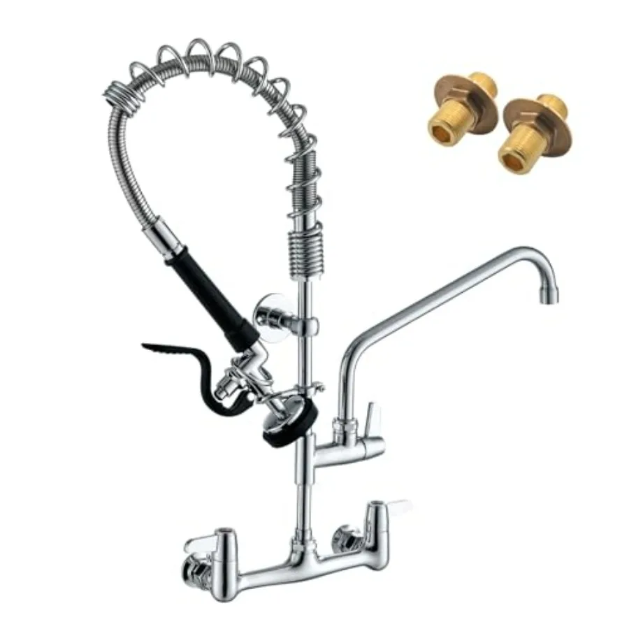 

Коммерческий настенный смеситель для раковины с распылителем для предварительного ополаскивания, 8 дюймов (между центрами), высота 25 дюймов, выдвижной излив с поворотом на 12 градусов, для промышленного использования