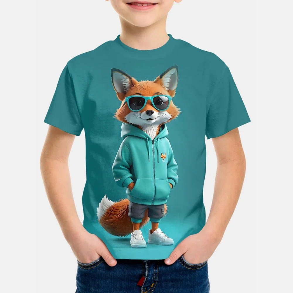 Children's Clothing Street Cool Fashion Print T-Shirt Summer Trendy Casual Round Neck Short Sleeve Outdoor Sports Boys Clothes
