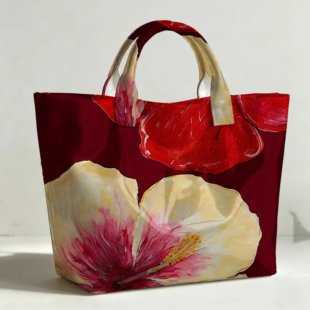 HIBISCUS FLOWER PVC Tote Bag Waterproof Transparent Jelly Bag Beach Bag Tote Pouch Bow Handbags Storage Bag