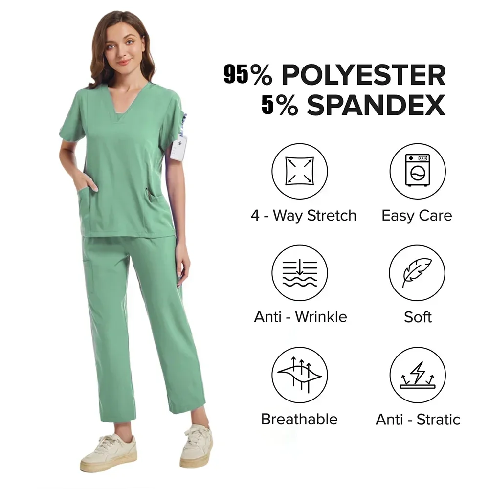 طقم سكرابز أعلى وسروال للممرضات ، زي جراحي ، سكرابز طبي ، ملابس عمل سبا ، صالون تجميل ، بدلة تمريض للطبيب ، ملحقات ممرضة