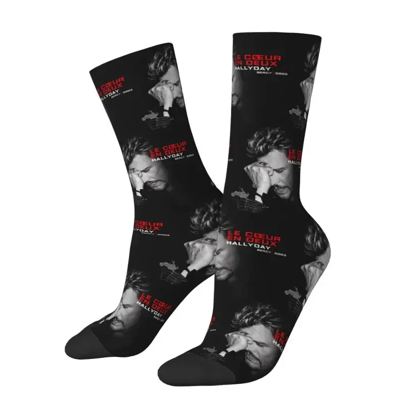 

Johnny Hallyday Mens Crew Socks Unisex Funny 3D Printing France Rock Singer Dress Socks