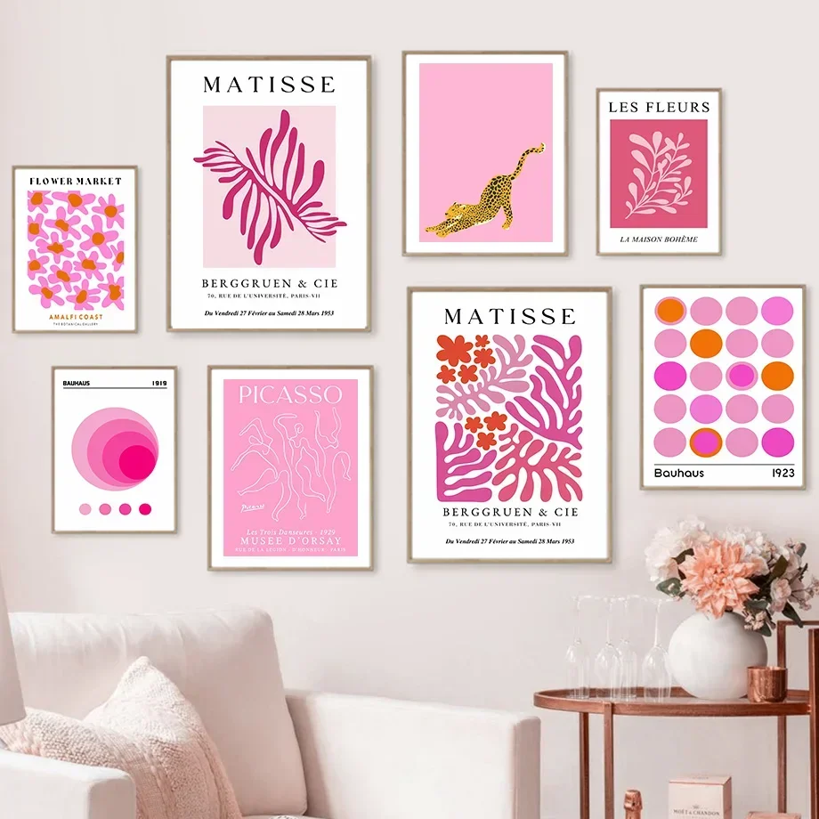 Scandinavian Minimalist Wall Art Pink Matisse Bauhaus Flower Market Hd Canvas Poster Print Home Bedroom Living Room Decoration