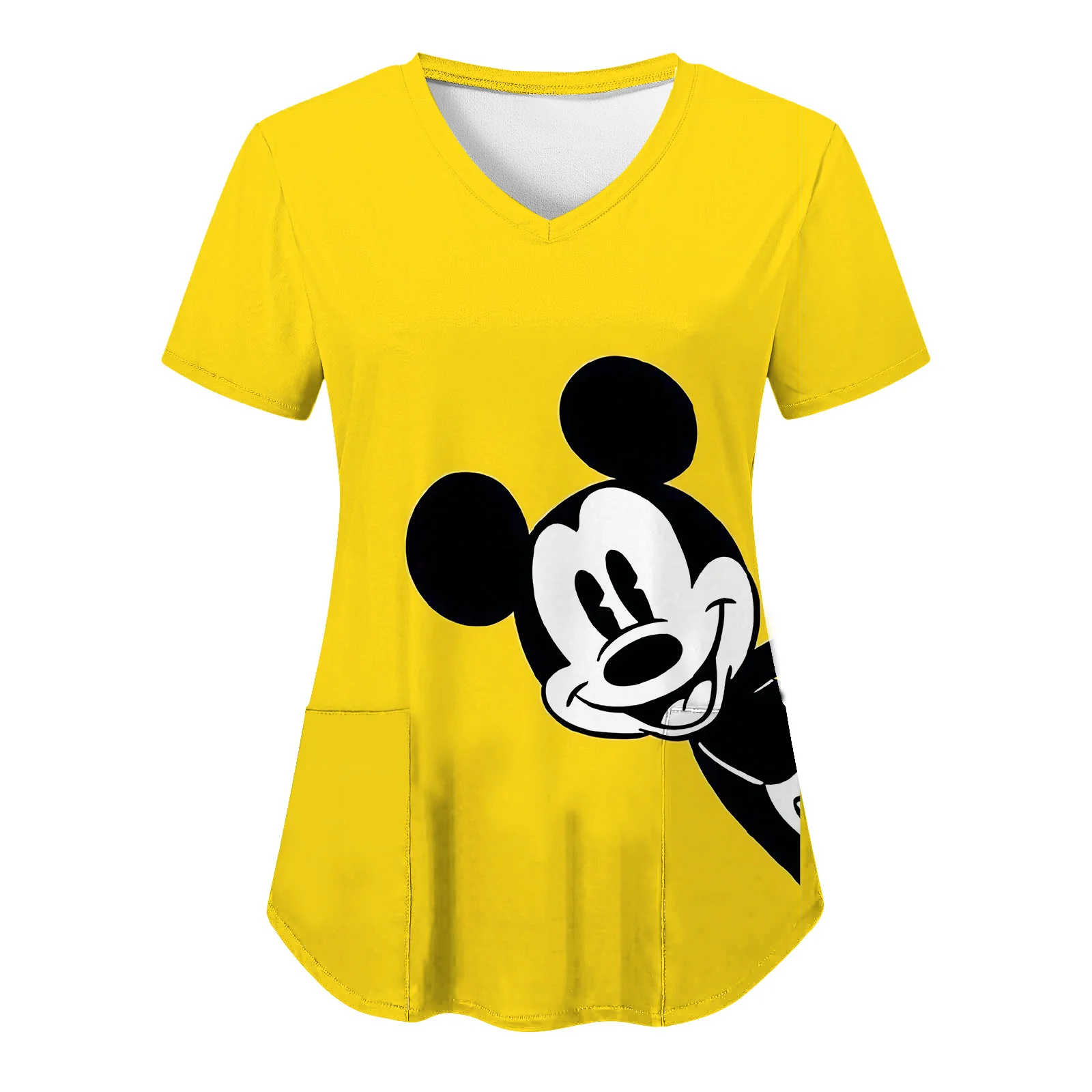 T-shirt d'uniforme d'infirmière d'hôpital pour femmes, haut Disney Minnie Mouse, vêtements à col en V avec poches, t-shirts pour