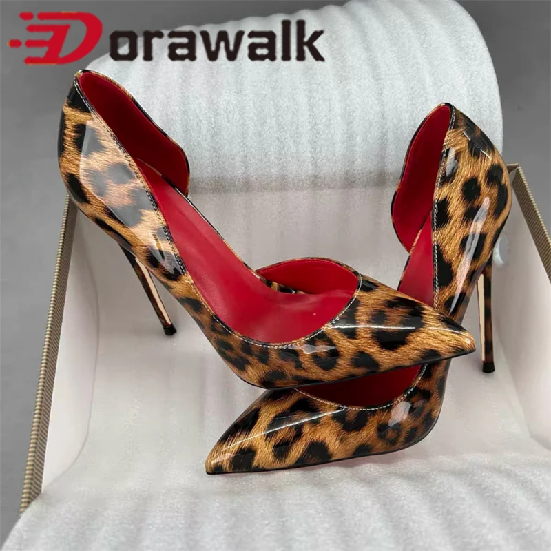 

Женские вечерние туфли с леопардовым принтом, красные туфли из лакированной кожи с боковым вырезом, вечерние туфли-лодочки на тонком высоком каблуке с острым носком, женские туфли