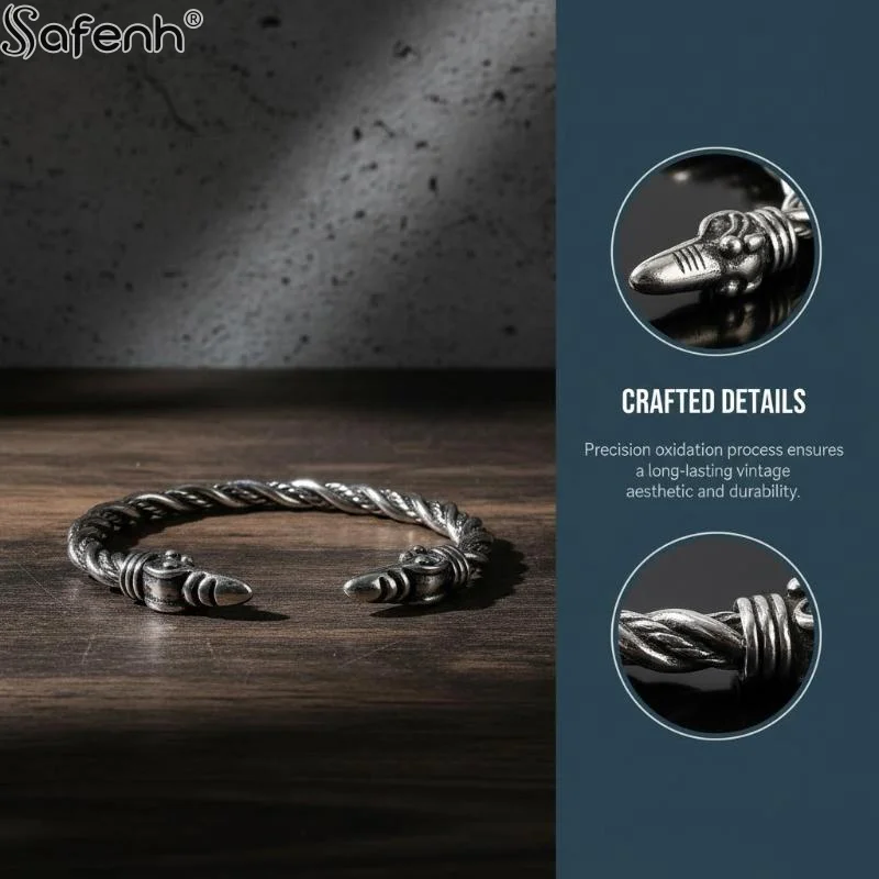 Adjustable Zinc Alloy Nordic Viking Norse Raven Bracelet Men Wristband Open Cuff Bangle Gift Bracelet Bangle