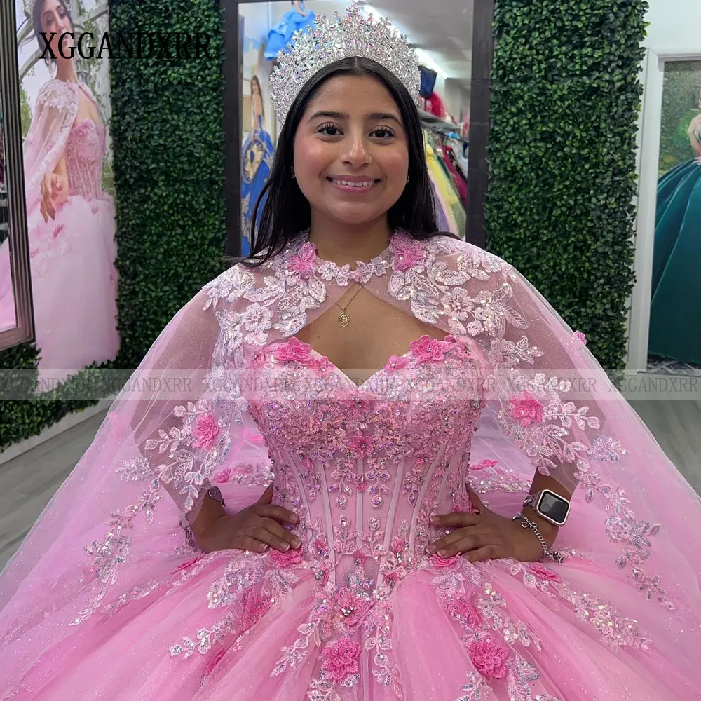 Robe De Quinceanera rose personnalisée, robe De bal, chérie, avec Cape, pour 16 ans, spectacle, Gala, 2025