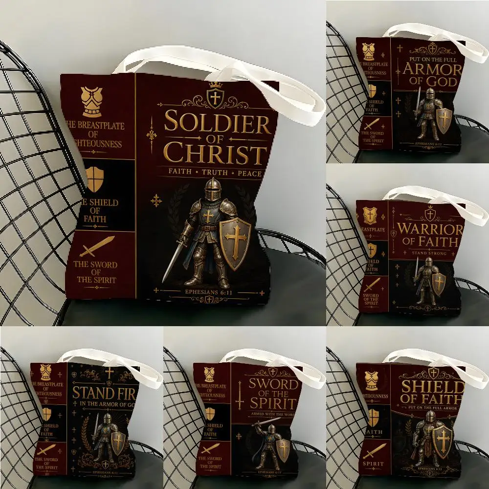 Vintage Gothic Foil Cross Knight Faith Storage Bags Canvas Tote Bag Large Capacity Shoulder Shopper Eco Multi-Purpose Handbag