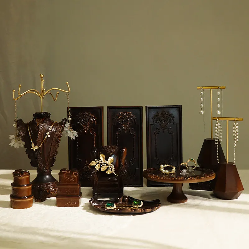 Jewelry display stand Brown plaster retro shape Necklace stand Ring tray Jewelry display shooting props