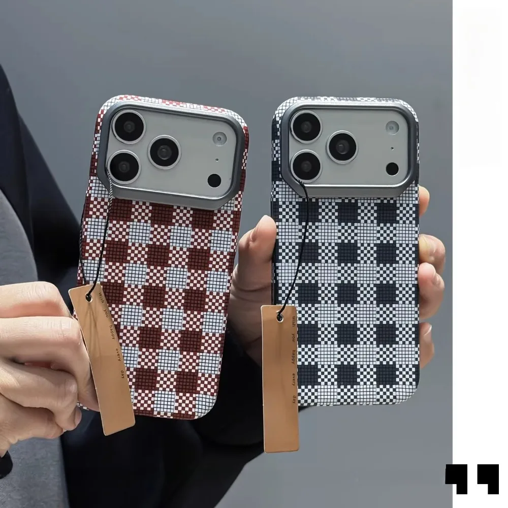 

For iPhone 17 Pro Max Case Black Checkered Kevlar Texture Magnetic Matte iPhone Case Compatible with iPhone 16 15 14 13 12