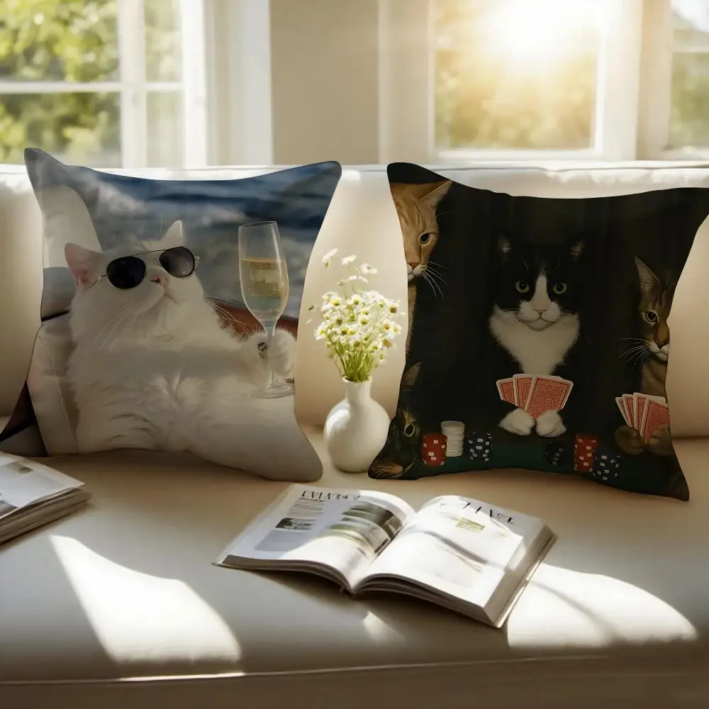 Cute Funny Internet Meme Cat Cushion Cover Sofa Cushion Cover Personalized Gift Living Room Home Decor Pillow