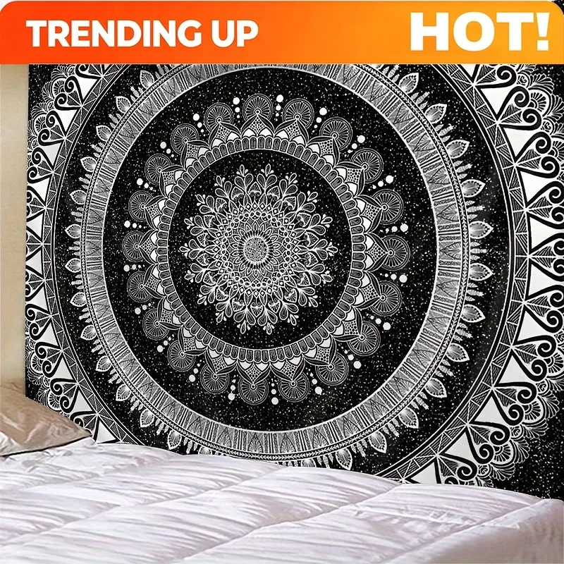 Customization 1pc Bohemian Mandala Printed Tapestry, Polyester, Peach Skin Thin Style, 85gsm Polyester Fabric, Wall Hanging