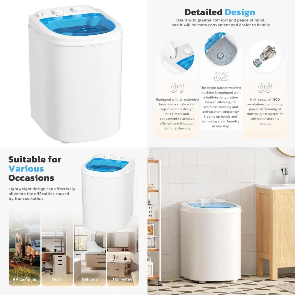 

Компактная портативная стиральная машина с одной загрузкой, весом 6,6 фунтов, идеально подходит для квартир, общежитий, путешествий и автодомов, синего цвета.