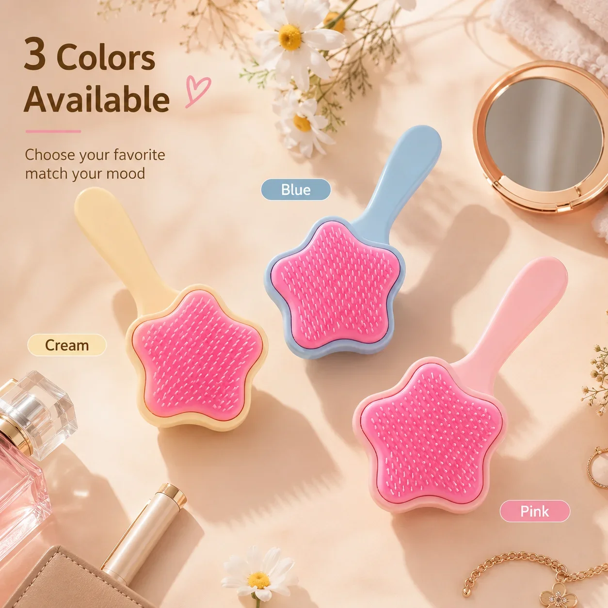 Mini Five-pointed Star Hair Massage Brush Cute Star Shape Smooth Comb No Pull Tangle For Girls Home