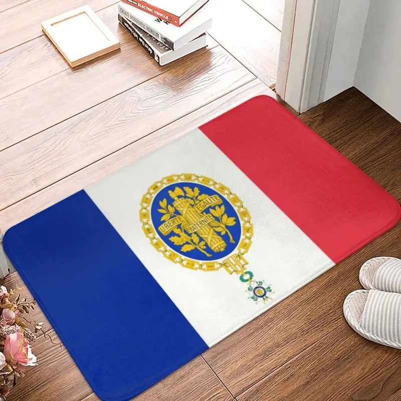 French Flag And Emblem Door Floor Kitchen Bath Mat Anti-Slip Outdoor Doormat Garden Entrance Carpet Rug