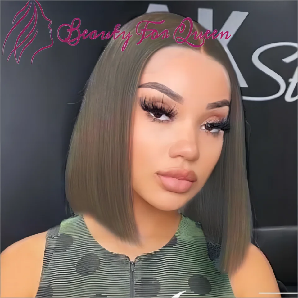 

HD Transparent Lace Wigs Straight Short Bob Wigs Pewter Lace Frontal Wig Glueless Wig Human Hair For Women Pre Plucked