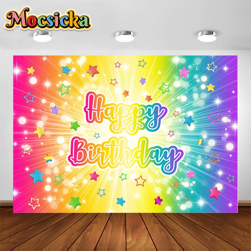 

Mocsicka Happy Birthday Photography Backdrops Colorful Backdrops Kids Birthday Photo Shoot Props Cake Smash Decoration Photozone