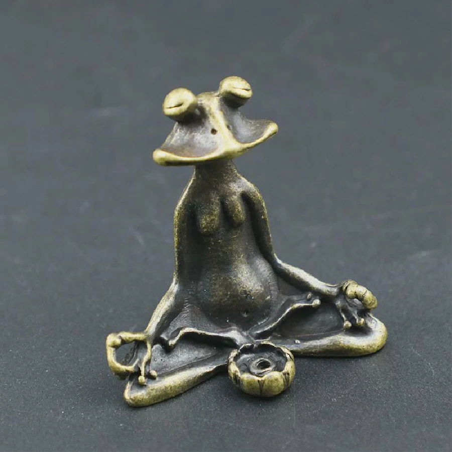 Retro Copperware Incense Socket Zen Frog Ornaments Solid Pure Copper Frog Tea Pet Incense Holder Ornaments