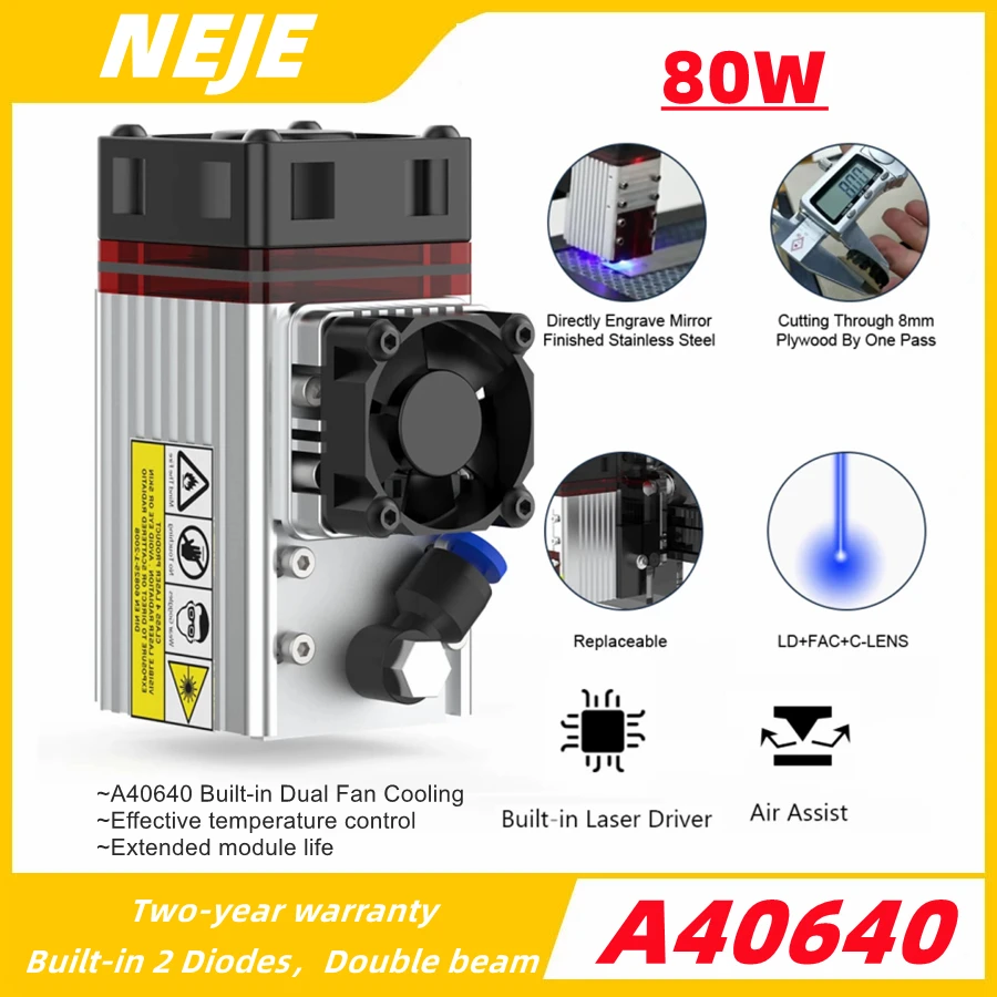 

NEJE 40W/50W/80W Laser Module Kit 450nm TTL Blue Double Beam Laser Head for CNC Laser Engraver Metal Mark Wood Cutting Tools