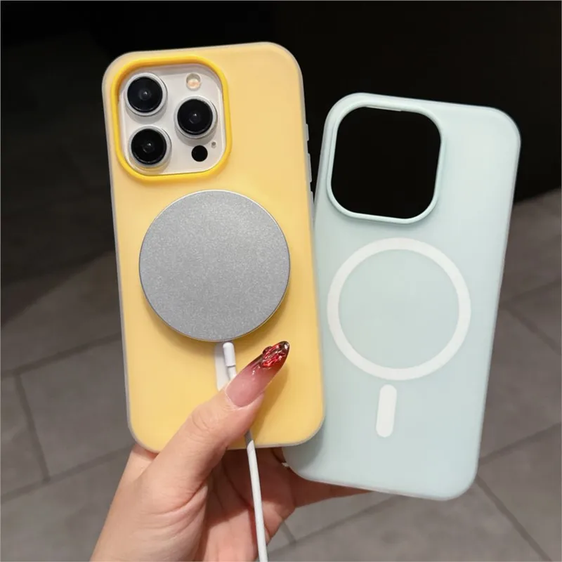 حافظة فاخرة بلون الحلوى 2 في 1 Magsafe لهاتف آيفون 17 Air 16 15 14 Plus 13 12 Pro Max 11 غطاء مغناطيسي لاسلكي غير لامع #3