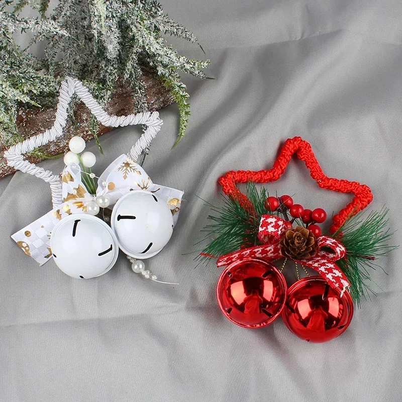 Retro Iron Baking Paint Christmas Bell Pendant,  Tree Five-Pointed Star, Hemp Rope Christmas Decorations Xmas Tree