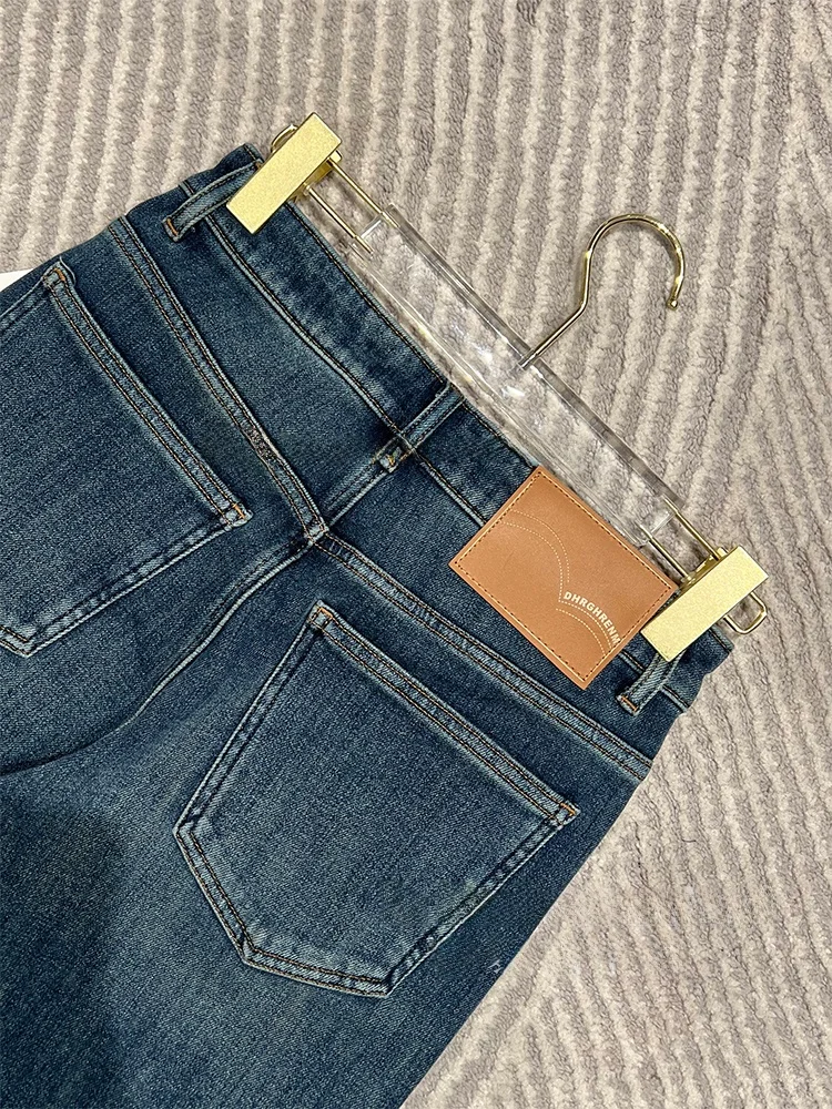 

Джинсы Fce с расклешенными прямыми штанинами, женские, с высокой талией, широкие брюки, синие, длинные, зимняя коллекция, модные, для женщин