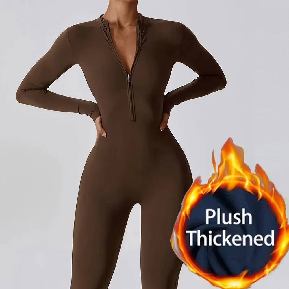

Warm Longsleeve Jumpsuts Women Thickened Sport Overalls Gym Set Zipper Fitness Bodysuits Winter Jumpsuit Workout Tracksuit