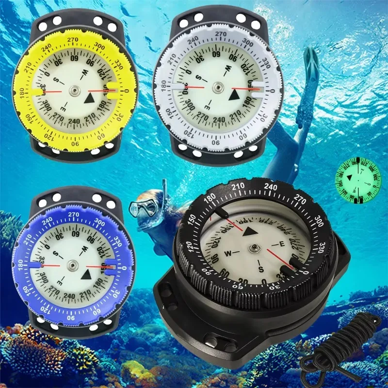Scuba Diving Compass 50m Multi-function Camping Climbing Hiking Luminous Elastic Rope Underwater Waterproof Compass Watch