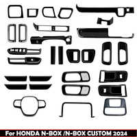 RHD ABS black For Honda N-BOX/N-BOX Custom 2024 2025 door handle window switch instrument One button start steering wheel cover