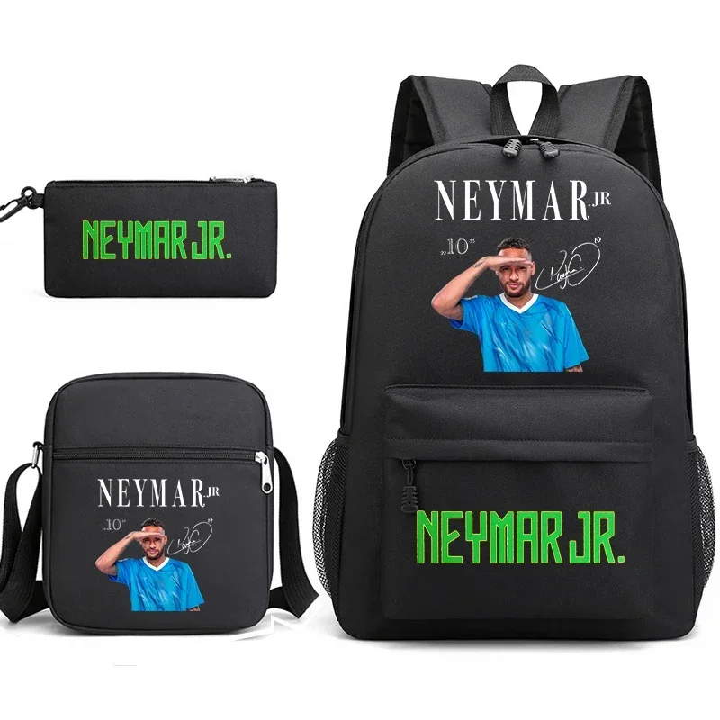 Neymar Avatar Print Student Schoolbag Youth Backpack Shoulder Bag Pencil Case 3-Piece Set B12