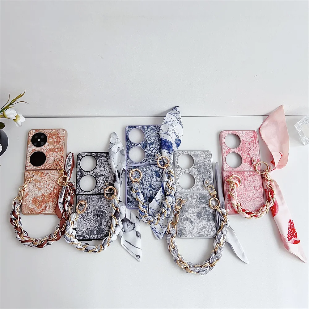 Chinese Style Scarves Bracelet Phone Case For HuaWei P50 Pocket 2 Protective PC Hard Shell Protection Cover