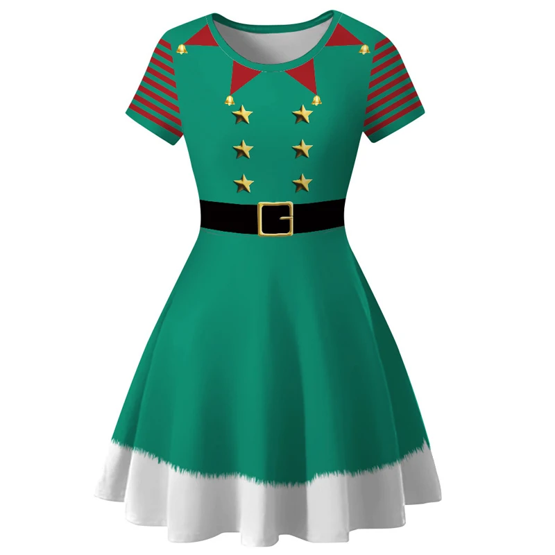 Sukienka świąteczna damska zimowa nadruk Świętego Mikołaja duże sukienki typu swing 50S 60S Vintage kobieta Xmas Party Dress szata Rockabilly