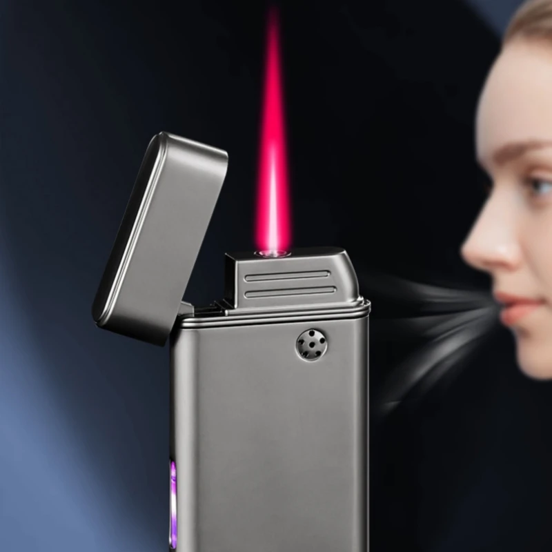 2024 Metal Intelligent Induction Ignition Windproof Jet Red Flame Gas Lighter LED Visible Gas Window USB Electric Lighters Gifts