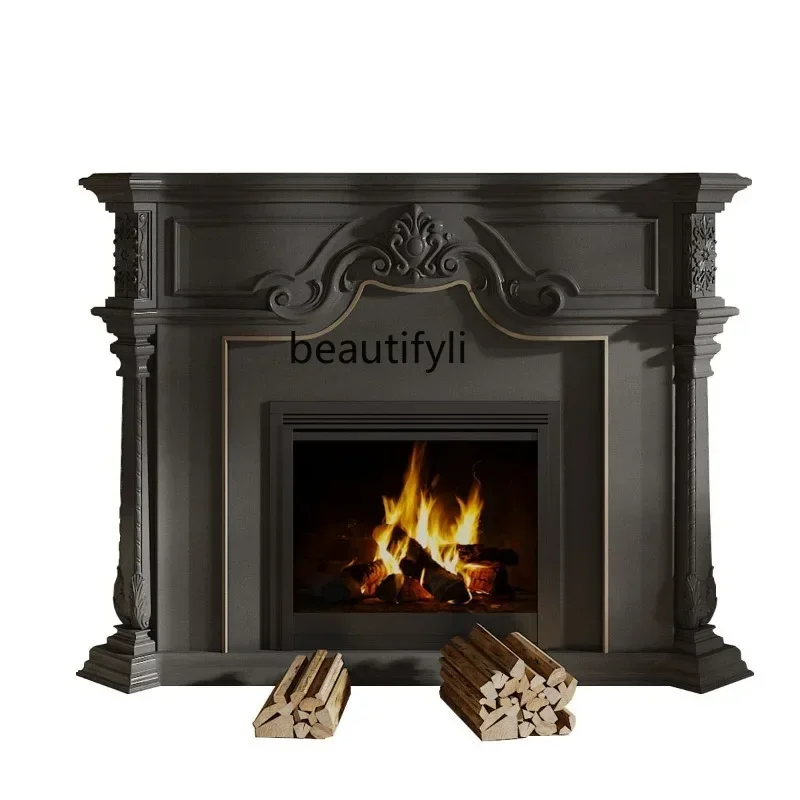 zx1Carved background gold-painted solid wood decorative cabinet French antique entrance fireplace cabinet custom luxury