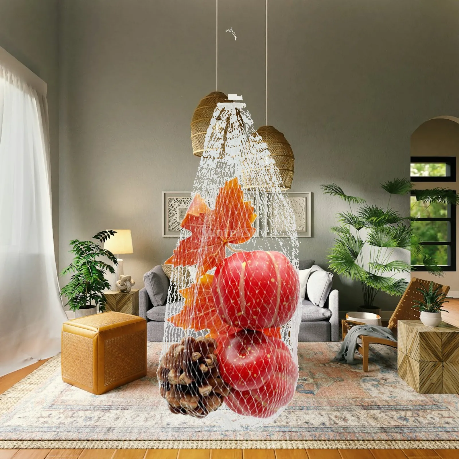 Cute Fake Pumpkins Artificial Pumpkin Set with Maple Leaf and Pinecone for Halloween Autumn Decorations Indoor Outdoor Festive