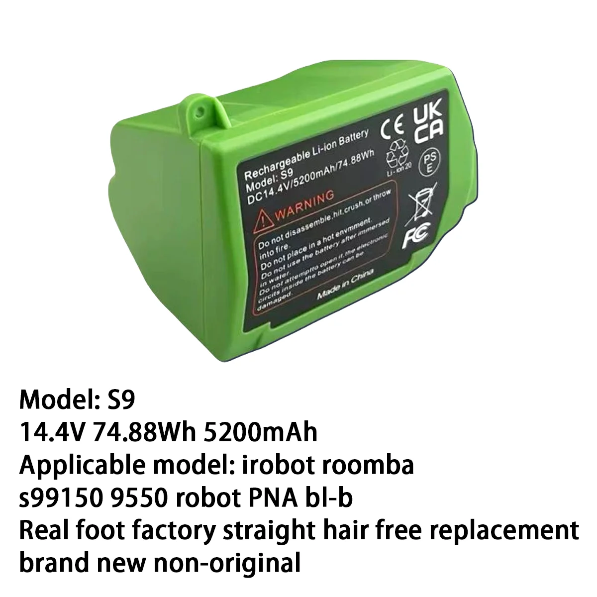 

Suitable for irobot roomba S9 9150 9550 robot PNA BL-B sweeping machine lithium battery pack 14.4V74.88WH5200mah.